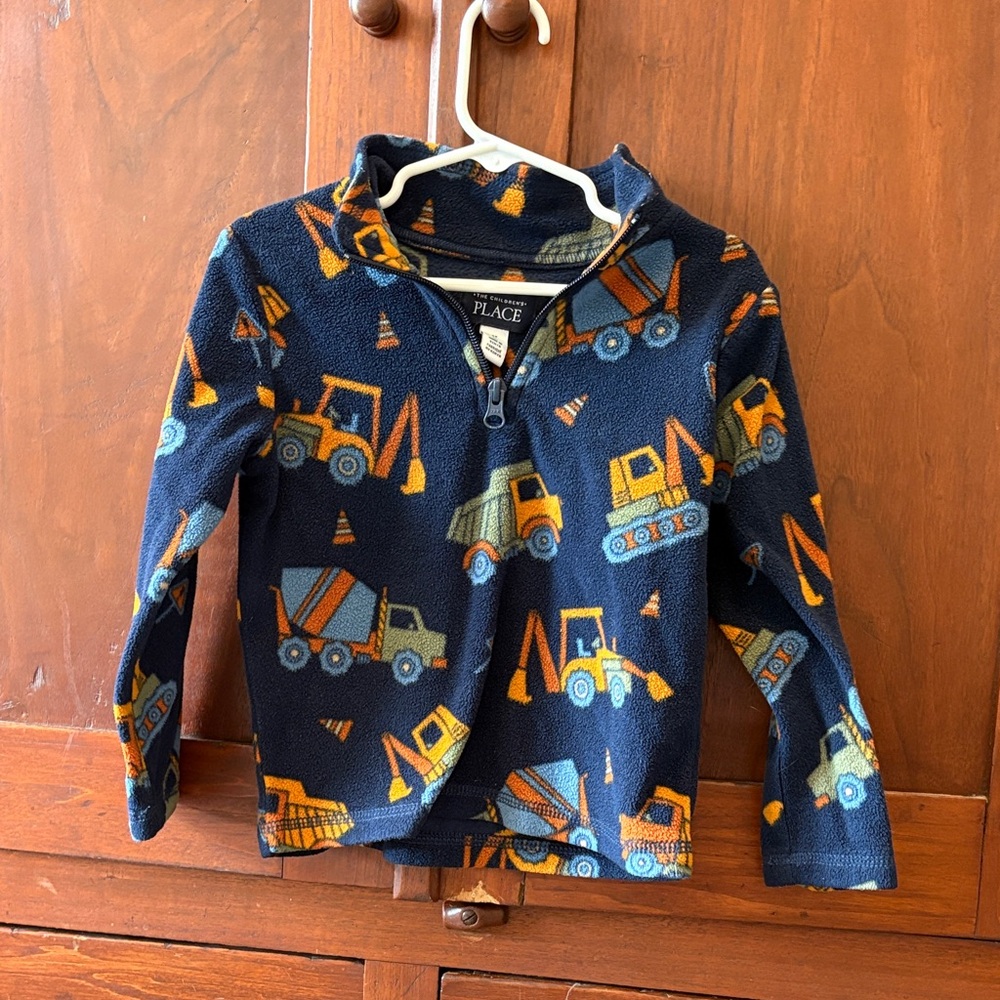 The Children's Place Navy Pullover with Orange and Yellow Truck Print